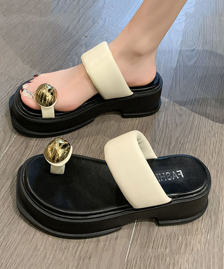 Beach Flip Flops Platform Beige Zircon Splicing