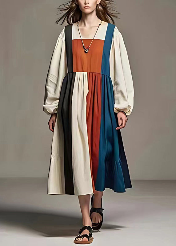 Colorblock Oversized Patchwork Cotton Dresses Fall