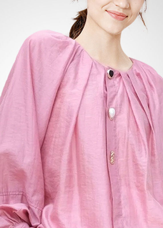 Pink O-neck Oversized Blouses Spring