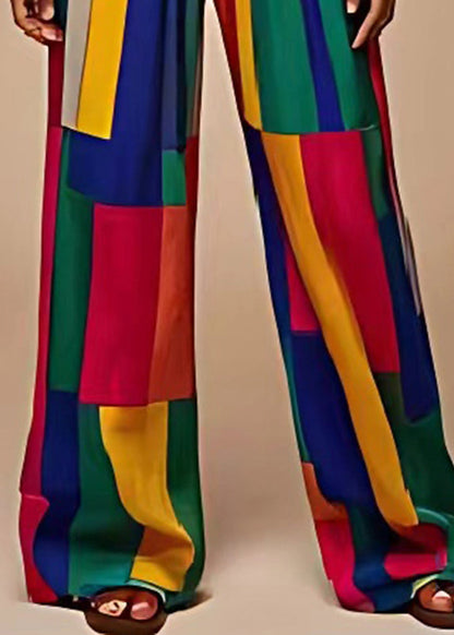 Colorblock Oversized Patchwork Chiffon Straight Pants Summer