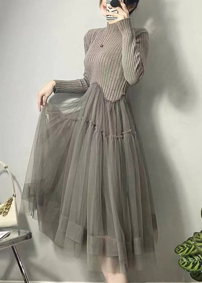Black Asymmetrical Tulle Patchwork Long Dresses Fall