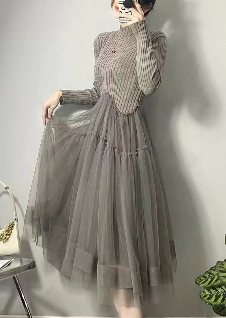 Black Asymmetrical Tulle Patchwork Long Dresses Fall
