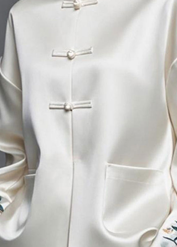 Modern White Embroidered Patchwork Silk Cotton Spring Coats