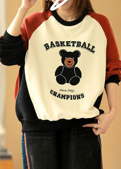 Brick Red Patchwork Graphic Fall Sweatshirt