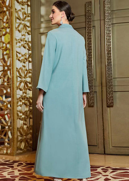 Blue Zircon Handmade Beaded Maxi Dress Fall