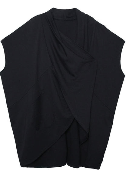 Loose Black Bat Wing Sleeve Pockets Asymmetrical Design Fall Tops