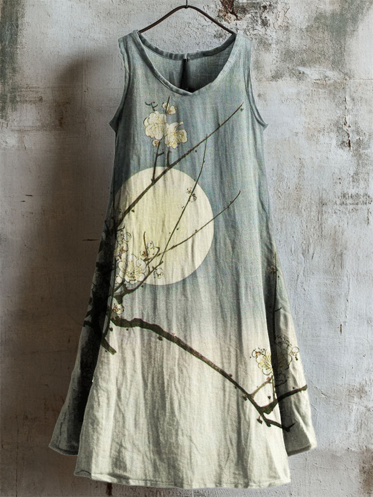 Comstylish Plum Blossom Moon Gradient Japanese Linen Tank Dress