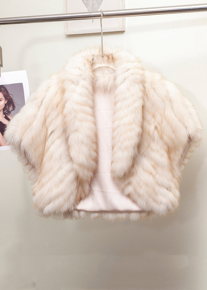 Boutique Coffee Peter Pan Collar Leather and Fur Short Coats Winter