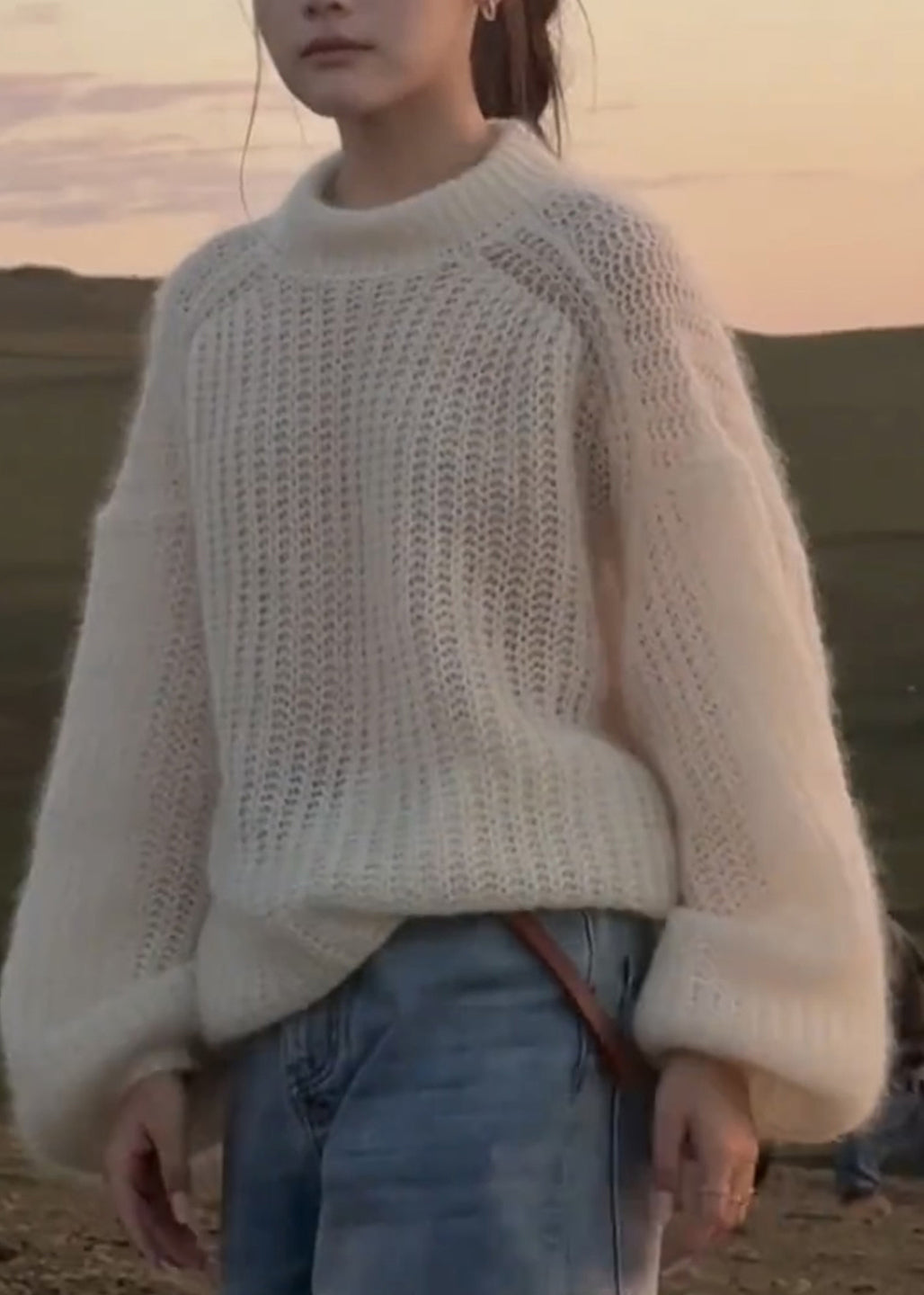 Handmade White Patchwork Cotton Knit Sweaters Fall