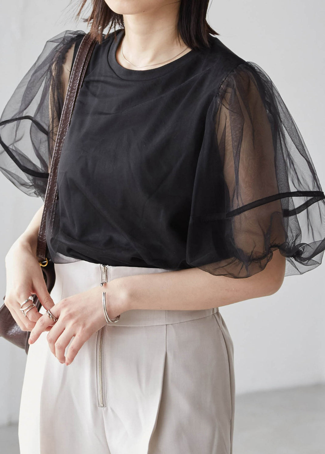 White Puff Sleeve Patchwork Tulle Tanks Summer