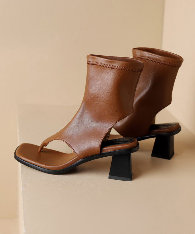 Splicing Chunky Flip Flops Boots Brown Faux Leather