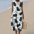 Comstylish Cute Black Cat And Fish Art Pattern Linen Tank Dress