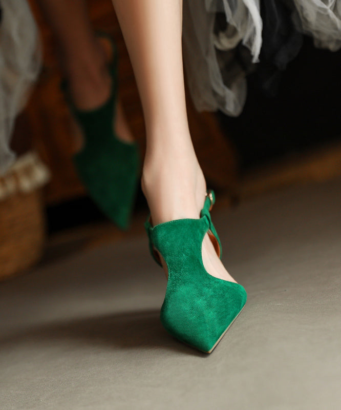 Green Sandals Stiletto Suede Splicing Buckle Strap