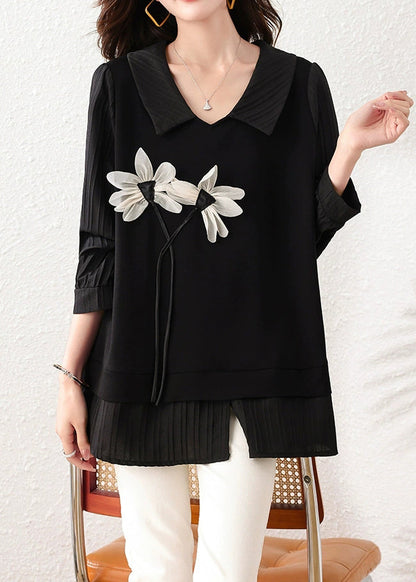 Loose Black Front Open Cotton Shirt Tops Summer