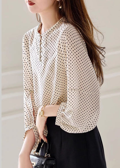 Apricot Dot Print Chiffon Top Long Sleeve