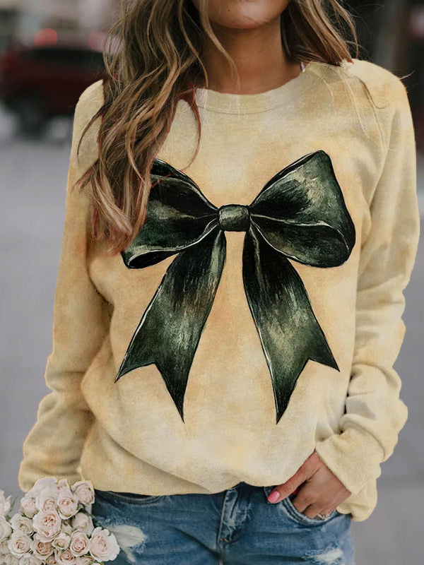 Comstylish Vintage Christmas Bow Print Comfy Sweatshirt