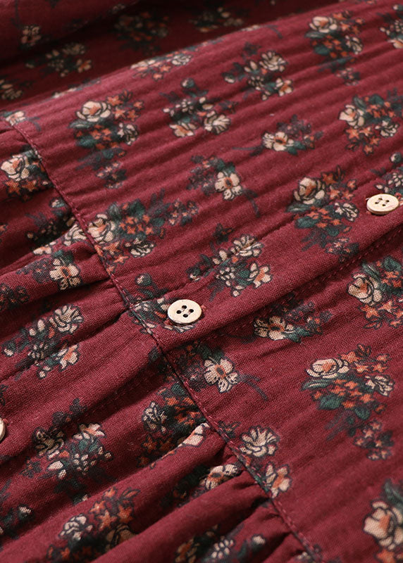 Mulberry Print Button Cotton Holiday Dress Spring