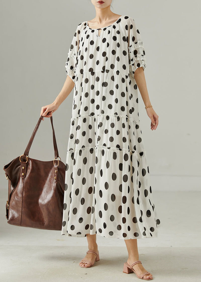 White Oversized Print Chiffon Maxi Dresses Summer