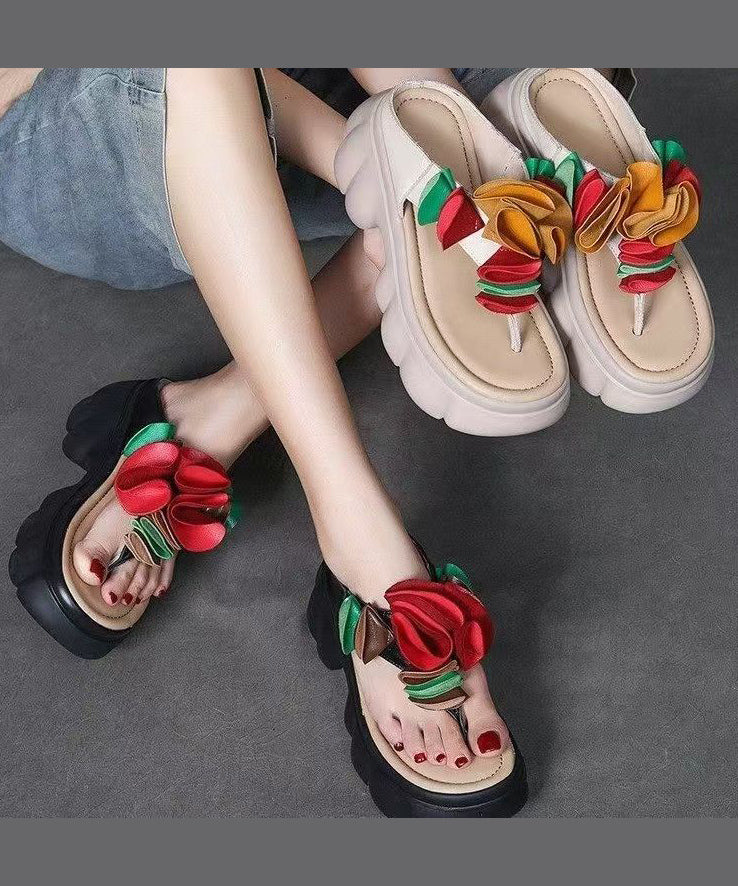 Comfortable Splicing Platform Flip Flops Black Faux Leather
