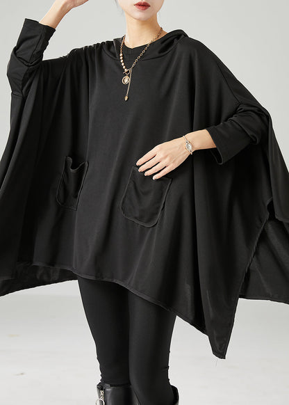 Black Oversized Asymmetrical Cotton Pullover Fall