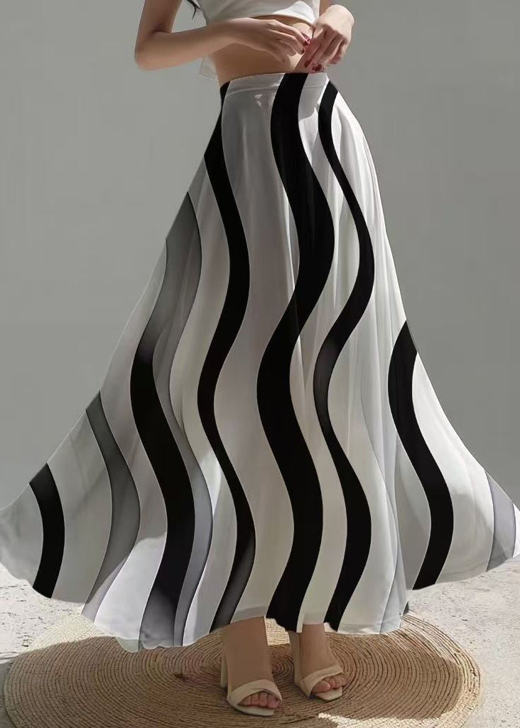 Fine Black Wave Striped Draping Chiffon Skirt Fall