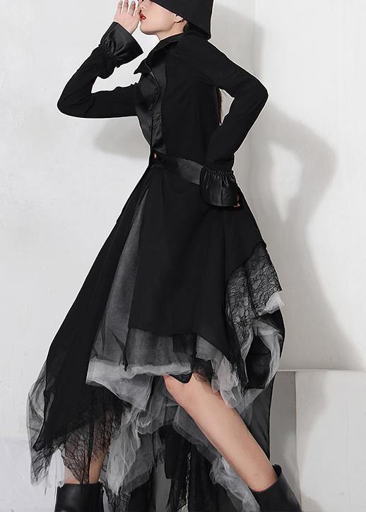 Classy Black Colorblock Tulle Asymmetrical Design Skirt Summer