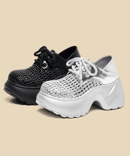 Silver Lace Up Splicing Platform Hollow Out Sandals