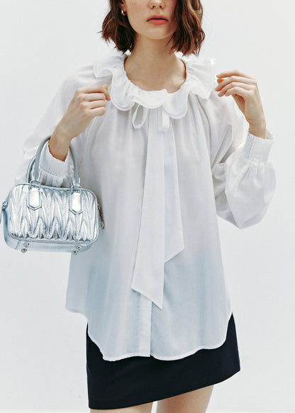 Yellow Ruffled Lace Up Cotton Blouse Tops Fall