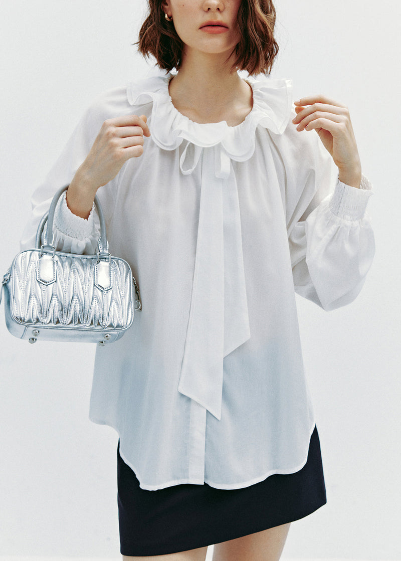 Yellow Ruffled Lace Up Cotton Blouse Tops Fall