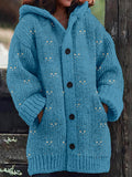 Comstylish Cute Blue Cat Face Cozy Hooded Cardigan