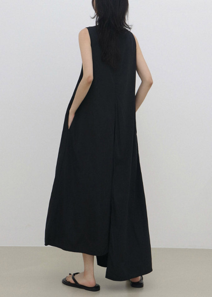 Boutique Black O-neck Asymmetrical Patchwork Maxi Dress Summer