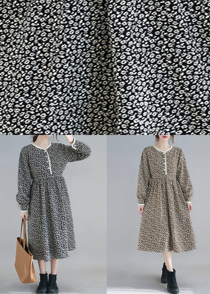 French O Neck Spring Tunics Tunic Khaki Print a Line Dress