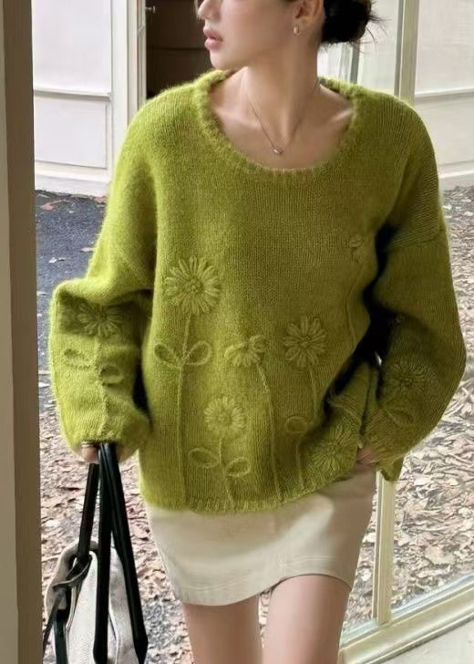 Tea Green Oversized Knit Sweater Winter