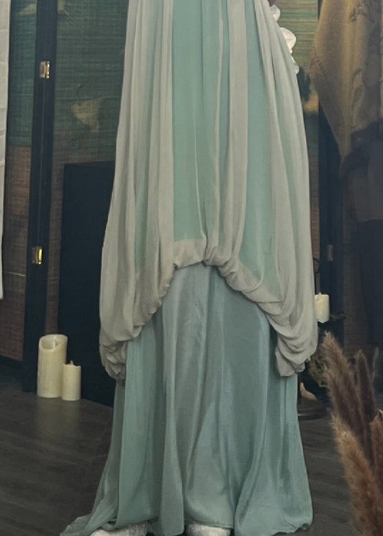 Boutique Green Halter Wrinkled Silk Dress Sleeveless Summer