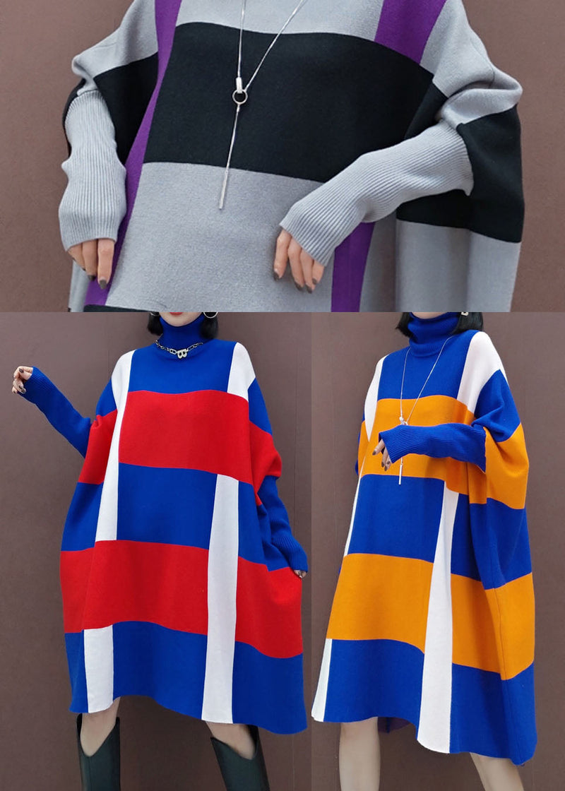 Blue Red Turtle Neck Knit Dress Spring