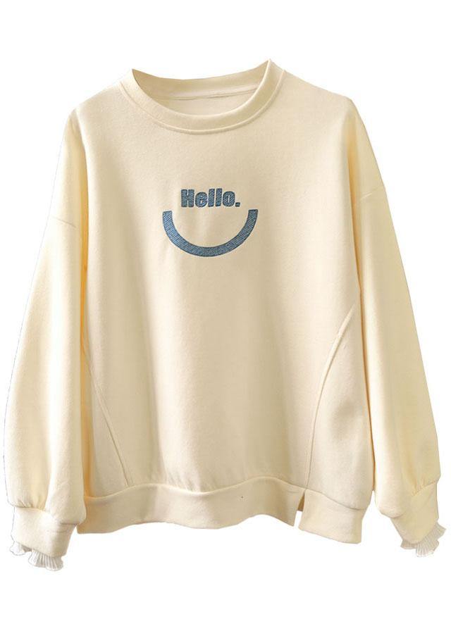 Art Beige O-neck Graphic Ruffled Fall Sweatshirts Top