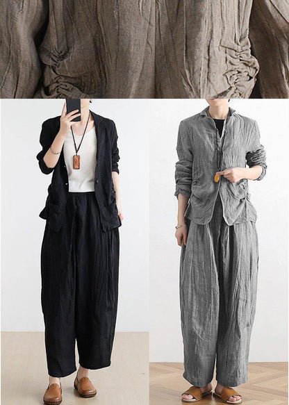 Black Peter Pan Collar Linen Spring Jackets