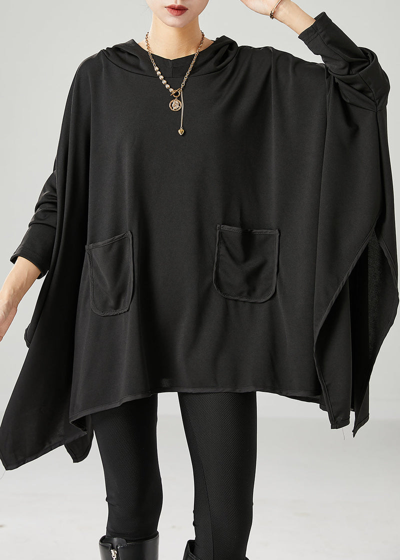 Black Oversized Asymmetrical Cotton Pullover Fall