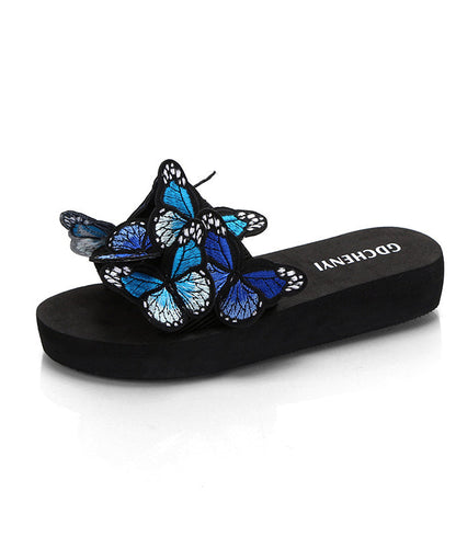 European and American Red Embroidered Butterfly Slide Sandals