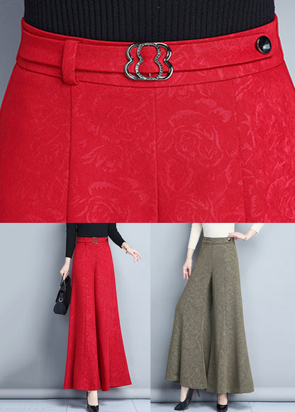 Khaki Print High Waist Wide Leg Pants