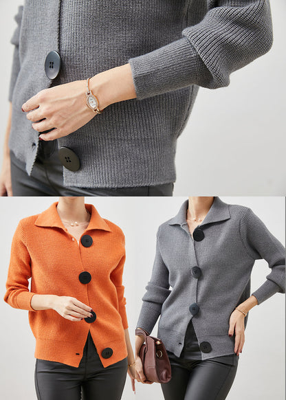 Orange Peter Pan Collar Button Down Knit Cardigans Spring