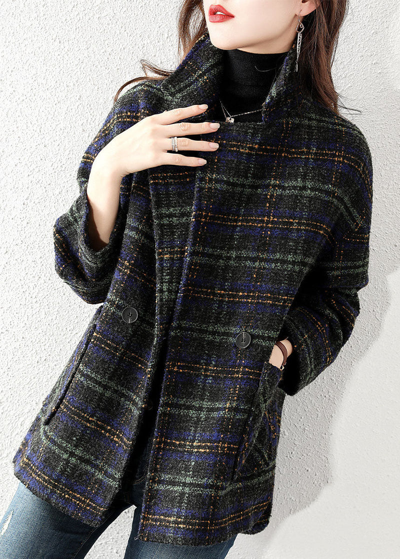 Peter Pan Collar Plaid Woolen Coat Winter