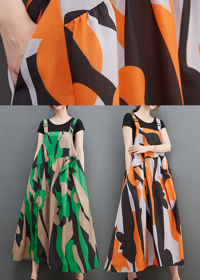 Vogue Green Asymmetrical Design Pocket Spaghetti Strap Dress Summer