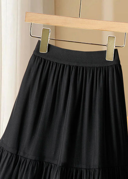 Black Ruffled Elastic Waist Tulle Long Cake Skirts