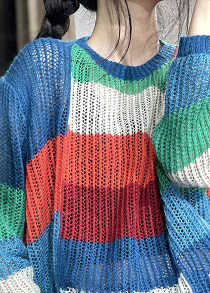 Organic Rainbow Patchwork Loose Fall Knit Sweaters