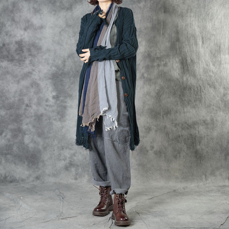 Simple Tea Green Tasseled Button Fall Knit Cardigans Long Sleeve