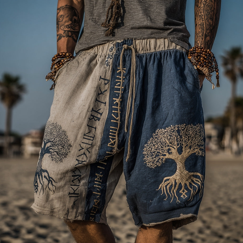 Men's Viking Retro Celtic Tree Of Life Golden Knot Casual Shorts artswardrobe