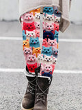 Comstylish Colorful Cute Cats Embroidered Cozy Leggings