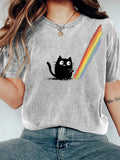 Rainbow-playing Kitten Fun Round-neck Short-sleeved T-shirt elevenforest