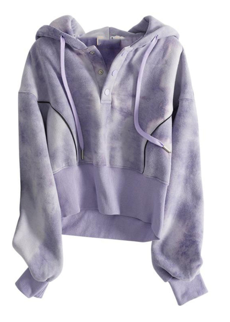 Grey Tie Dye Drawstring Hooded Sweatshirts Top Spring